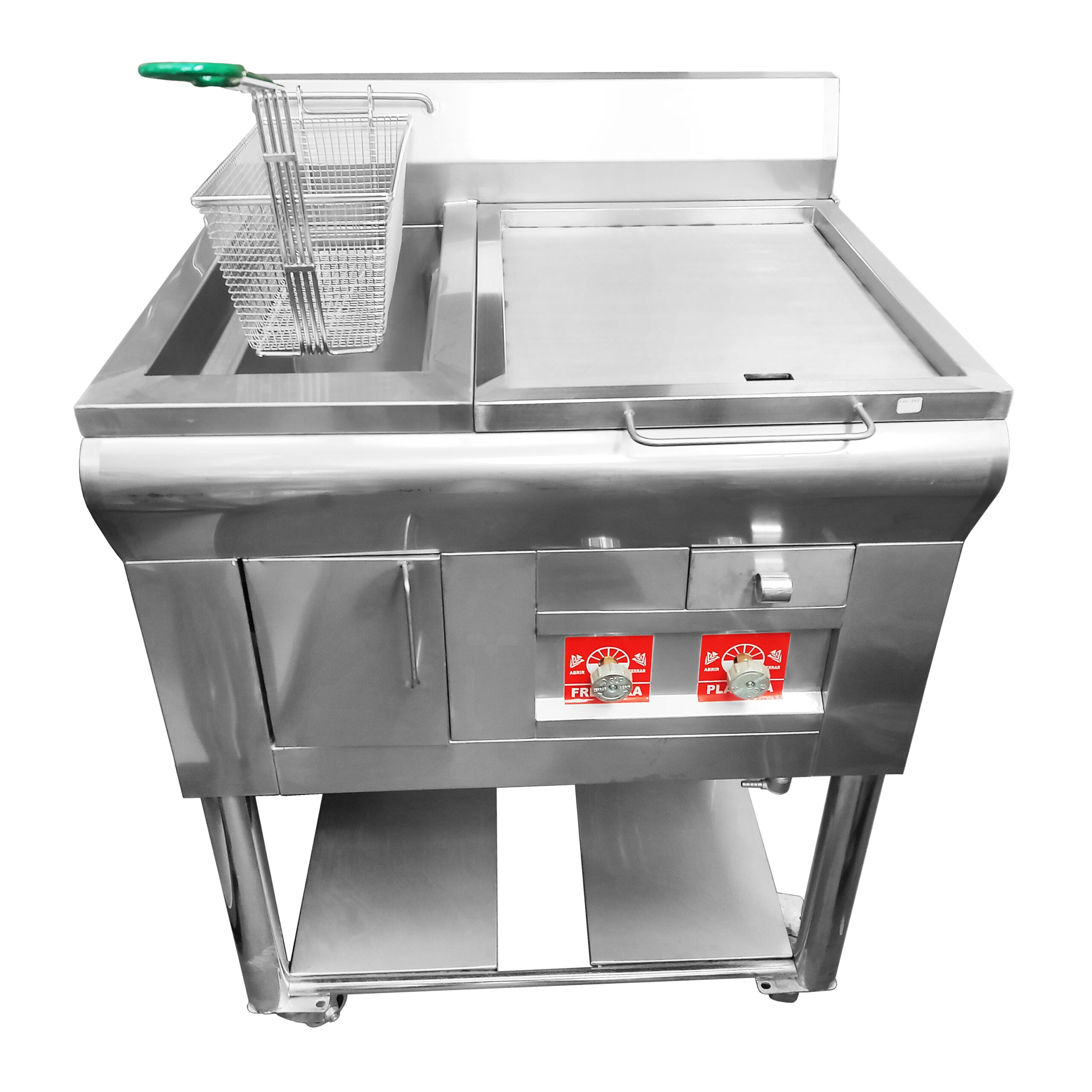 Módulo Cocina Industrial Multiuso Doble Freidora mas Plancha 304 70 X 60 Cm
